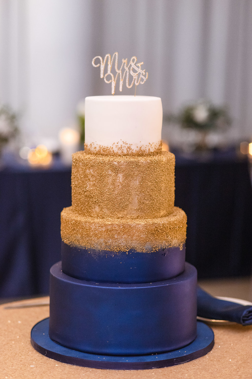 navy and gold wedding cake